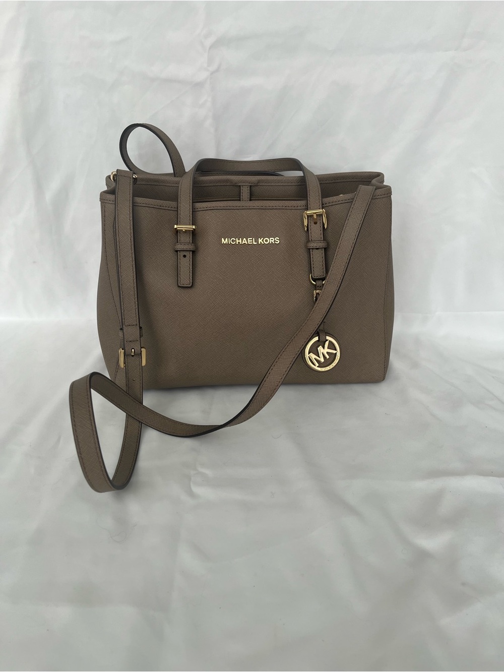 Michael Kors Taupe Saffiano Leather Crossbody with Gold Hardware